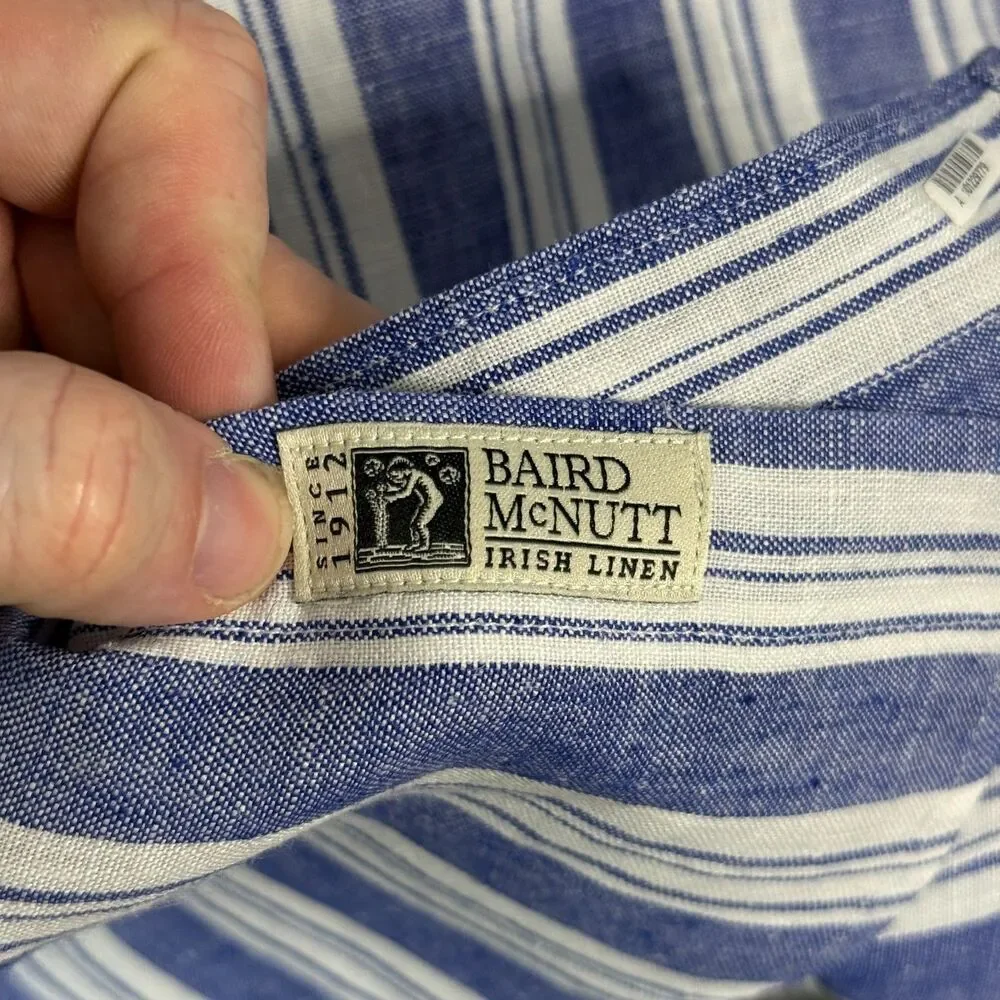 J Crew Shirt Mens Medium 100% Linen Blue Striped Slim Fit Lightweight Preppy